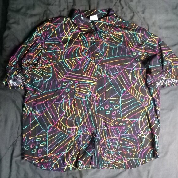 Vintage Basic Editions Abstract Geometric Hawaiian Shirt - Picture 2 of 6